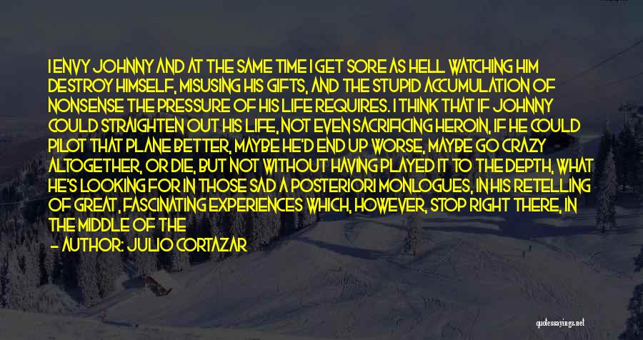 Julio Cortazar Quotes: I Envy Johnny And At The Same Time I Get Sore As Hell Watching Him Destroy Himself, Misusing His Gifts,