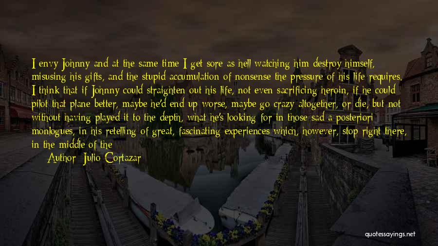 Julio Cortazar Quotes: I Envy Johnny And At The Same Time I Get Sore As Hell Watching Him Destroy Himself, Misusing His Gifts,