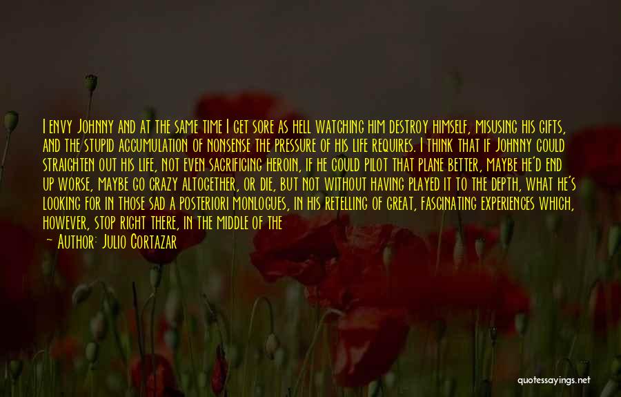 Julio Cortazar Quotes: I Envy Johnny And At The Same Time I Get Sore As Hell Watching Him Destroy Himself, Misusing His Gifts,