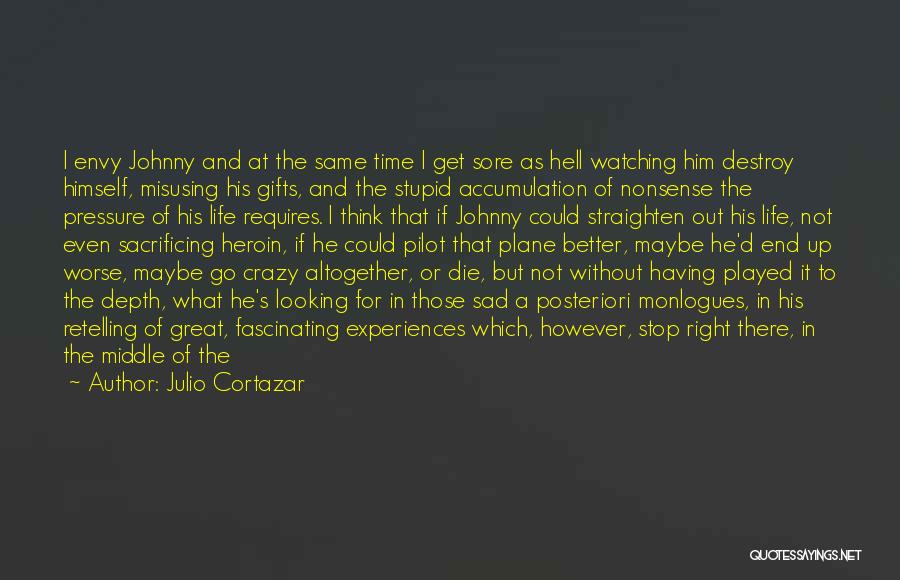 Julio Cortazar Quotes: I Envy Johnny And At The Same Time I Get Sore As Hell Watching Him Destroy Himself, Misusing His Gifts,