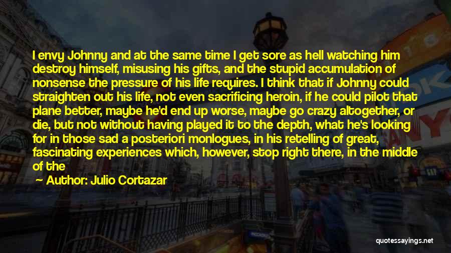 Julio Cortazar Quotes: I Envy Johnny And At The Same Time I Get Sore As Hell Watching Him Destroy Himself, Misusing His Gifts,