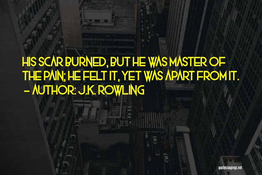 J.K. Rowling Quotes: His Scar Burned, But He Was Master Of The Pain; He Felt It, Yet Was Apart From It.