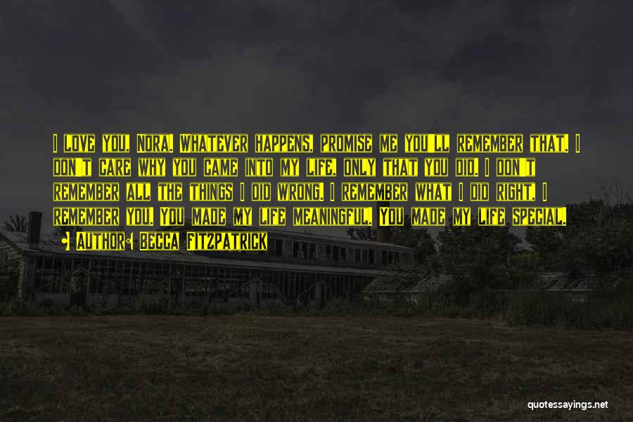 Becca Fitzpatrick Quotes: I Love You, Nora. Whatever Happens, Promise Me You'll Remember That. I Don't Care Why You Came Into My Life,