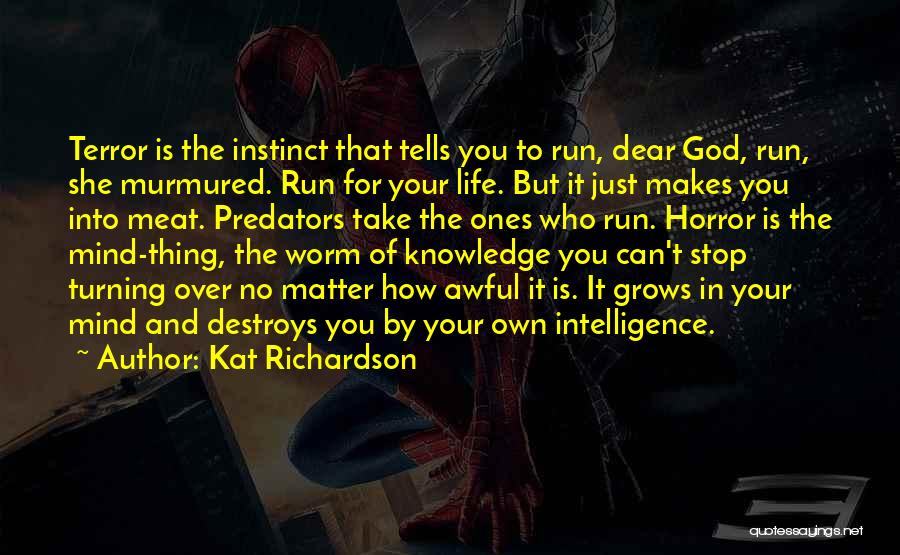 Kat Richardson Quotes: Terror Is The Instinct That Tells You To Run, Dear God, Run, She Murmured. Run For Your Life. But It