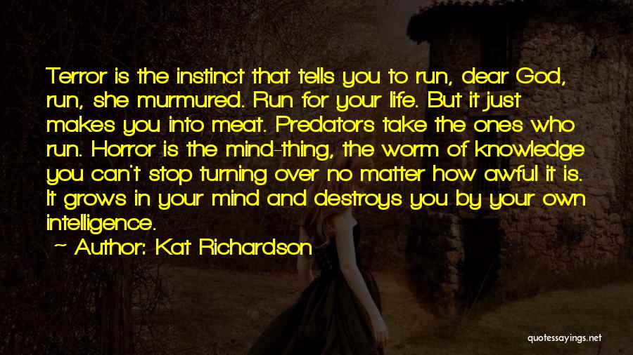 Kat Richardson Quotes: Terror Is The Instinct That Tells You To Run, Dear God, Run, She Murmured. Run For Your Life. But It