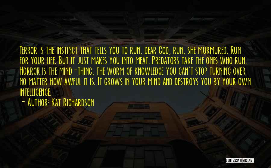 Kat Richardson Quotes: Terror Is The Instinct That Tells You To Run, Dear God, Run, She Murmured. Run For Your Life. But It