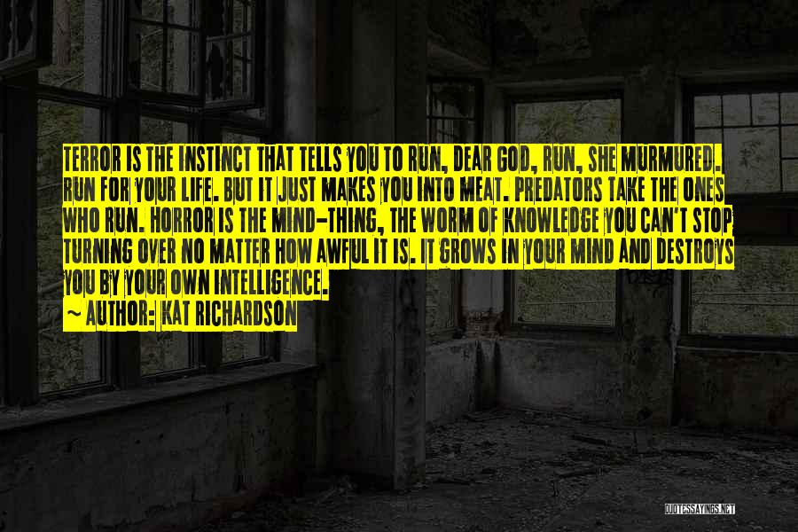 Kat Richardson Quotes: Terror Is The Instinct That Tells You To Run, Dear God, Run, She Murmured. Run For Your Life. But It