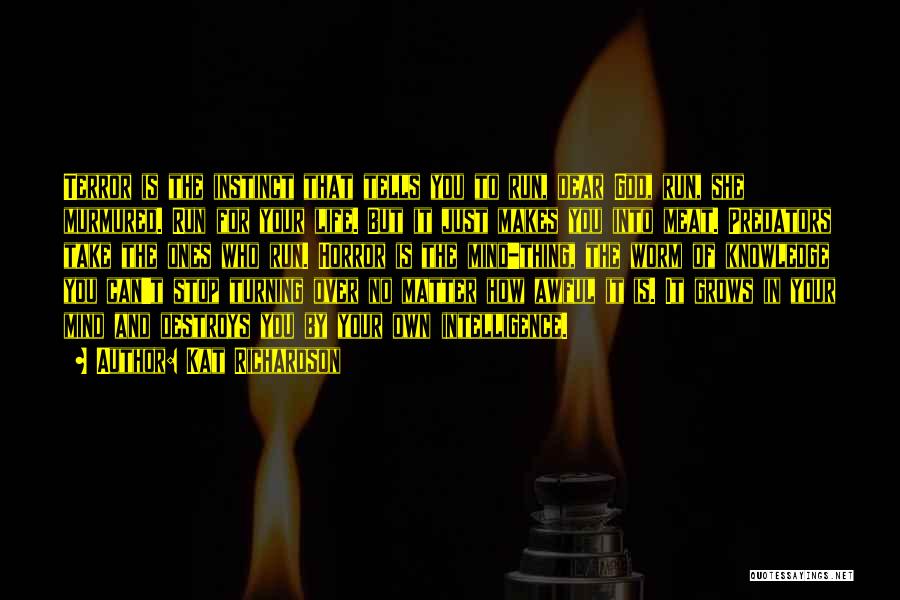 Kat Richardson Quotes: Terror Is The Instinct That Tells You To Run, Dear God, Run, She Murmured. Run For Your Life. But It