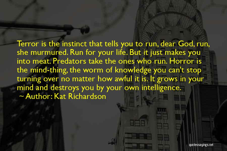 Kat Richardson Quotes: Terror Is The Instinct That Tells You To Run, Dear God, Run, She Murmured. Run For Your Life. But It