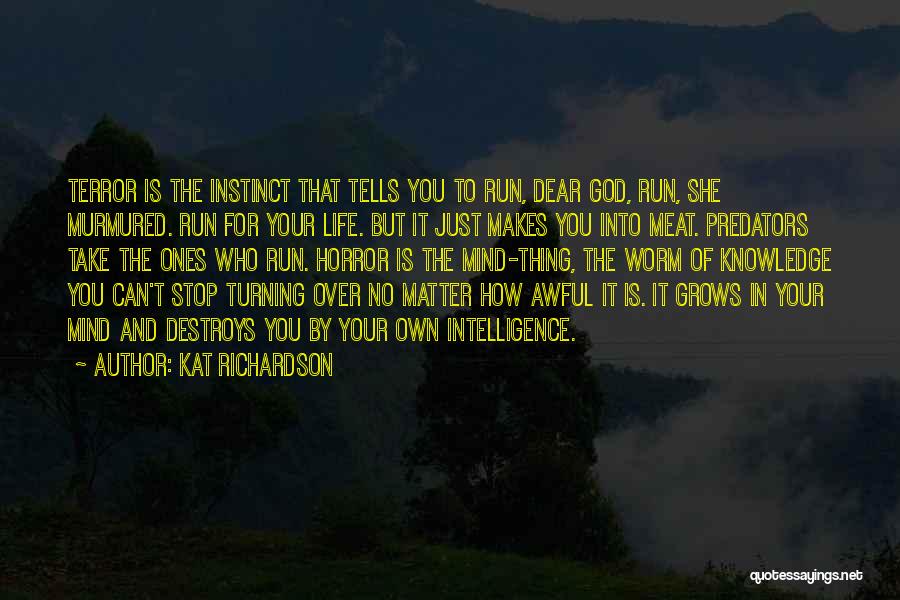 Kat Richardson Quotes: Terror Is The Instinct That Tells You To Run, Dear God, Run, She Murmured. Run For Your Life. But It