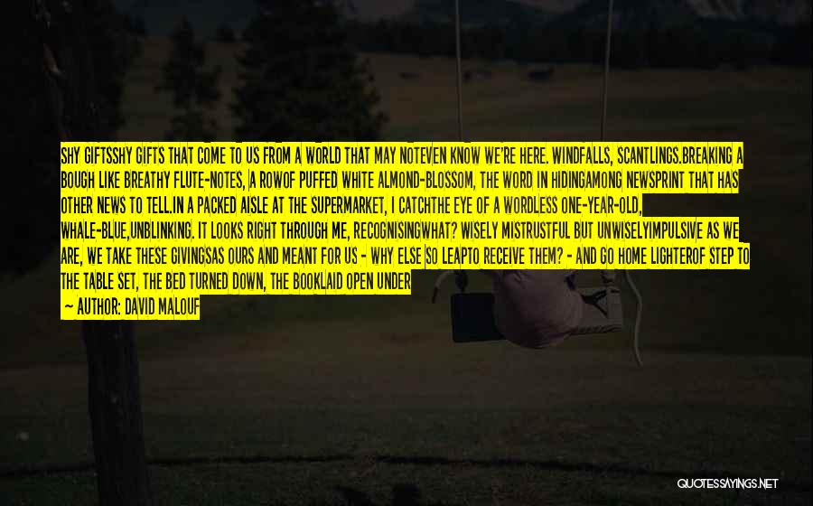 David Malouf Quotes: Shy Giftsshy Gifts That Come To Us From A World That May Noteven Know We're Here. Windfalls, Scantlings.breaking A Bough