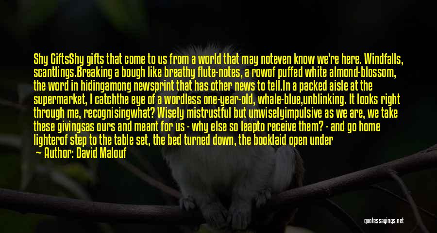 David Malouf Quotes: Shy Giftsshy Gifts That Come To Us From A World That May Noteven Know We're Here. Windfalls, Scantlings.breaking A Bough