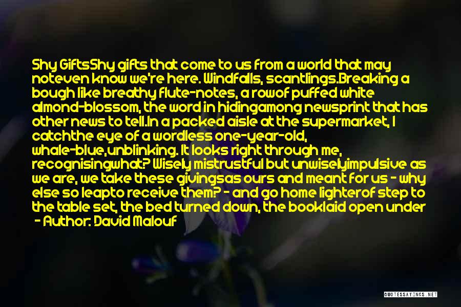 David Malouf Quotes: Shy Giftsshy Gifts That Come To Us From A World That May Noteven Know We're Here. Windfalls, Scantlings.breaking A Bough