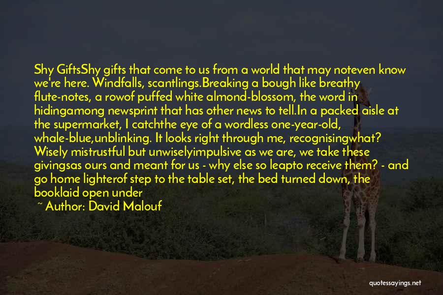 David Malouf Quotes: Shy Giftsshy Gifts That Come To Us From A World That May Noteven Know We're Here. Windfalls, Scantlings.breaking A Bough