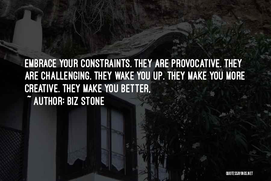 Biz Stone Quotes: Embrace Your Constraints. They Are Provocative. They Are Challenging. They Wake You Up. They Make You More Creative. They Make