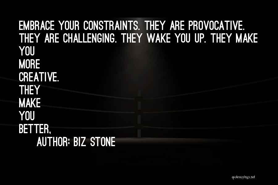 Biz Stone Quotes: Embrace Your Constraints. They Are Provocative. They Are Challenging. They Wake You Up. They Make You More Creative. They Make