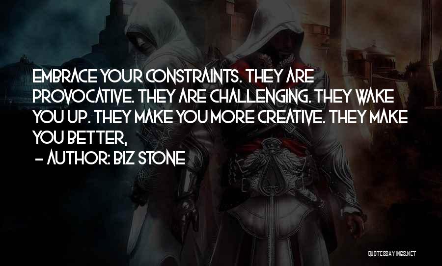 Biz Stone Quotes: Embrace Your Constraints. They Are Provocative. They Are Challenging. They Wake You Up. They Make You More Creative. They Make