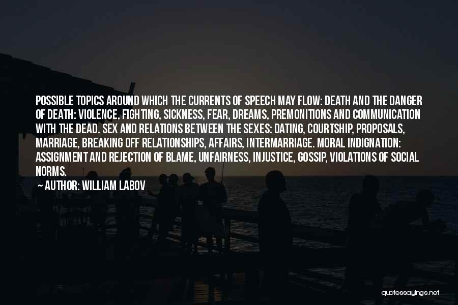 William Labov Quotes: Possible Topics Around Which The Currents Of Speech May Flow: Death And The Danger Of Death: Violence, Fighting, Sickness, Fear,