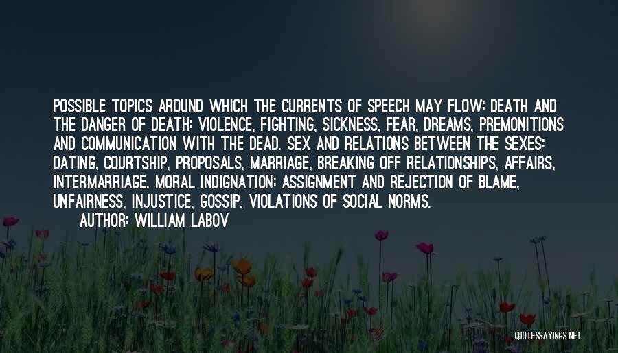 William Labov Quotes: Possible Topics Around Which The Currents Of Speech May Flow: Death And The Danger Of Death: Violence, Fighting, Sickness, Fear,