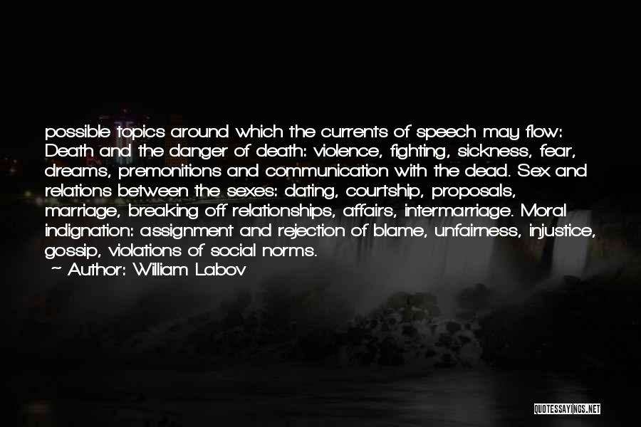 William Labov Quotes: Possible Topics Around Which The Currents Of Speech May Flow: Death And The Danger Of Death: Violence, Fighting, Sickness, Fear,