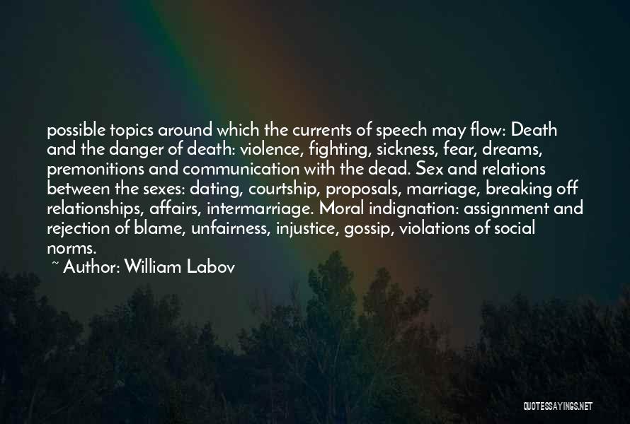 William Labov Quotes: Possible Topics Around Which The Currents Of Speech May Flow: Death And The Danger Of Death: Violence, Fighting, Sickness, Fear,