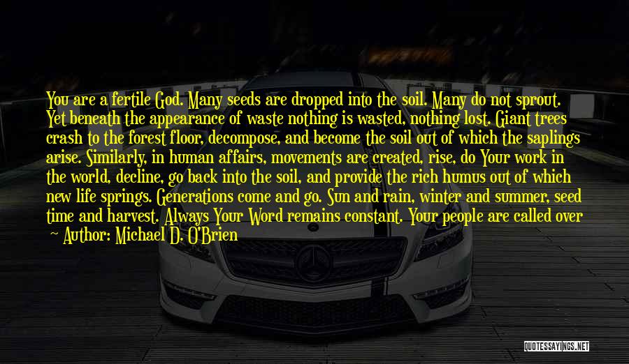 Michael D. O'Brien Quotes: You Are A Fertile God. Many Seeds Are Dropped Into The Soil. Many Do Not Sprout. Yet Beneath The Appearance