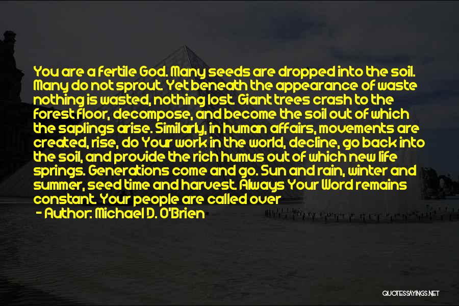 Michael D. O'Brien Quotes: You Are A Fertile God. Many Seeds Are Dropped Into The Soil. Many Do Not Sprout. Yet Beneath The Appearance