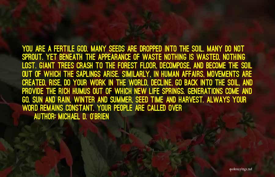 Michael D. O'Brien Quotes: You Are A Fertile God. Many Seeds Are Dropped Into The Soil. Many Do Not Sprout. Yet Beneath The Appearance