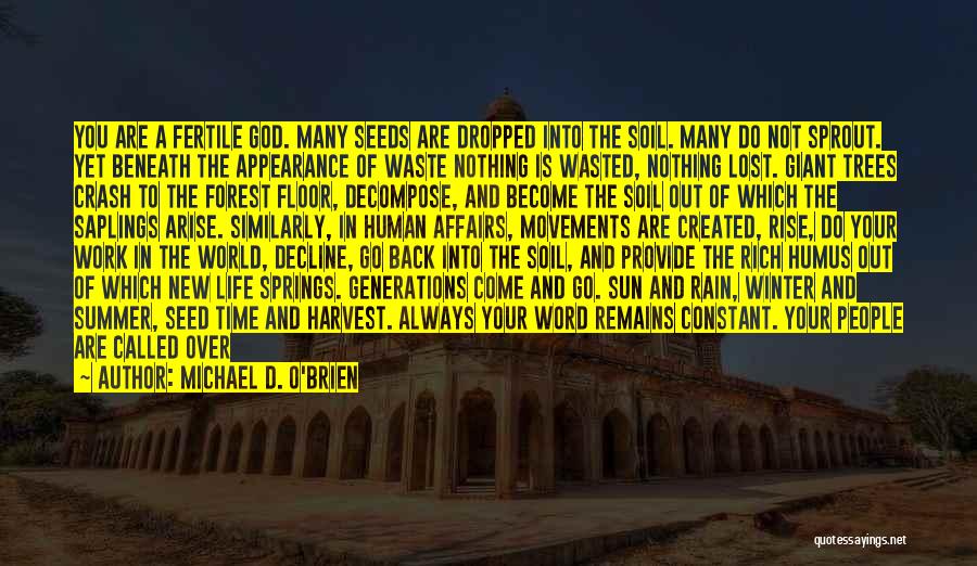 Michael D. O'Brien Quotes: You Are A Fertile God. Many Seeds Are Dropped Into The Soil. Many Do Not Sprout. Yet Beneath The Appearance