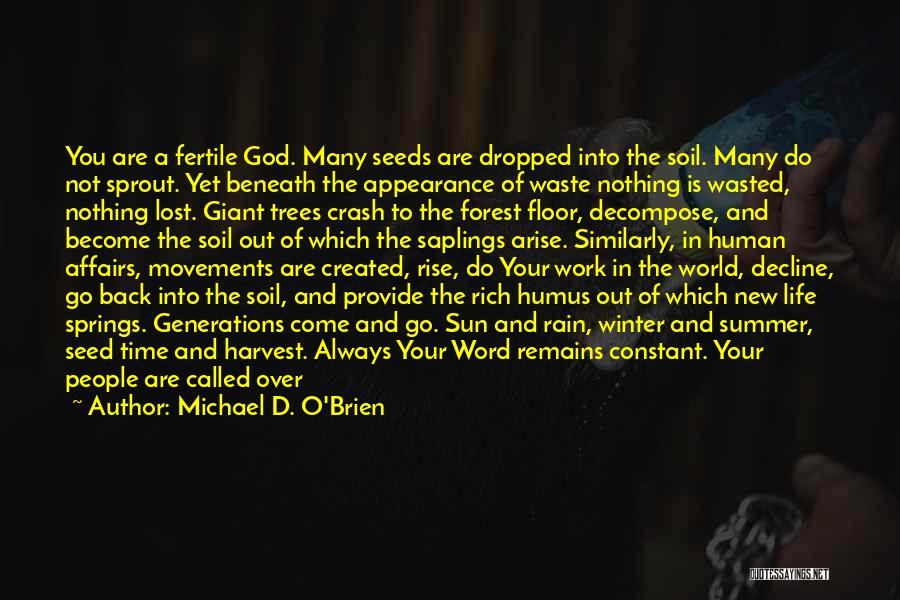 Michael D. O'Brien Quotes: You Are A Fertile God. Many Seeds Are Dropped Into The Soil. Many Do Not Sprout. Yet Beneath The Appearance
