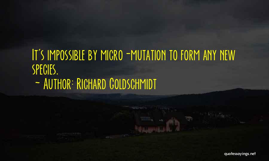 Richard Goldschmidt Quotes: It's Impossible By Micro-mutation To Form Any New Species.