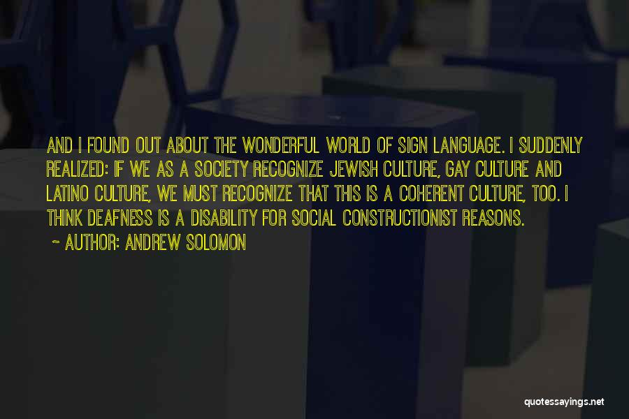 Andrew Solomon Quotes: And I Found Out About The Wonderful World Of Sign Language. I Suddenly Realized: If We As A Society Recognize