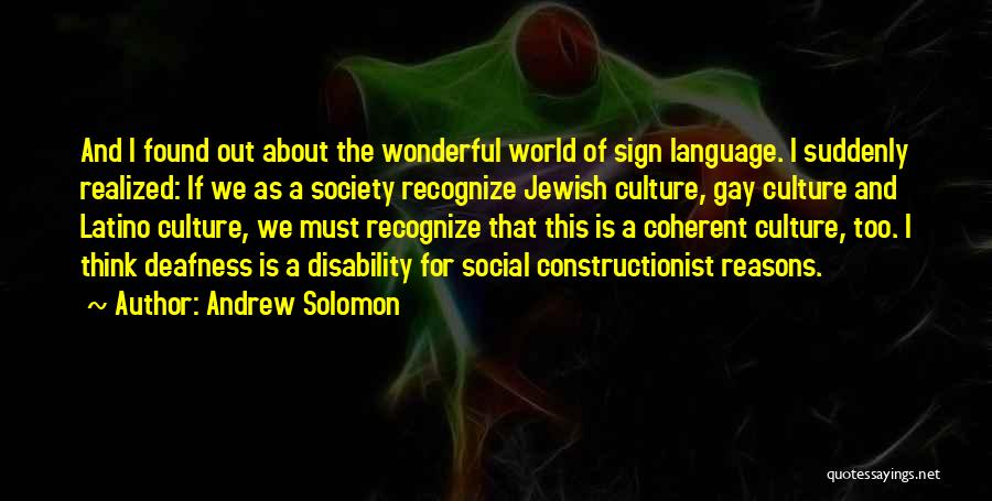Andrew Solomon Quotes: And I Found Out About The Wonderful World Of Sign Language. I Suddenly Realized: If We As A Society Recognize