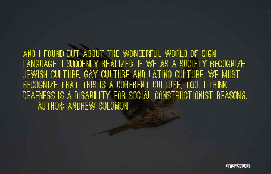 Andrew Solomon Quotes: And I Found Out About The Wonderful World Of Sign Language. I Suddenly Realized: If We As A Society Recognize