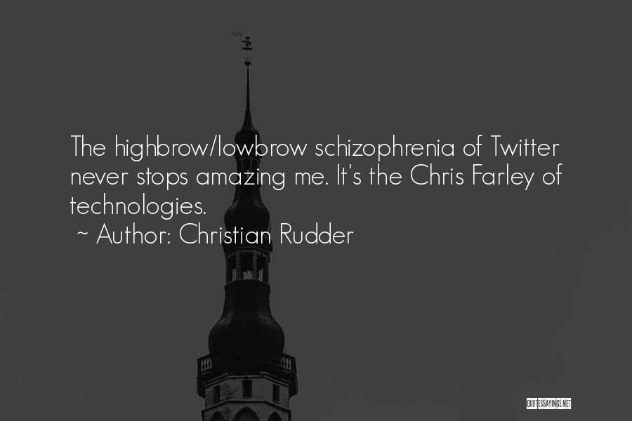 Christian Rudder Quotes: The Highbrow/lowbrow Schizophrenia Of Twitter Never Stops Amazing Me. It's The Chris Farley Of Technologies.