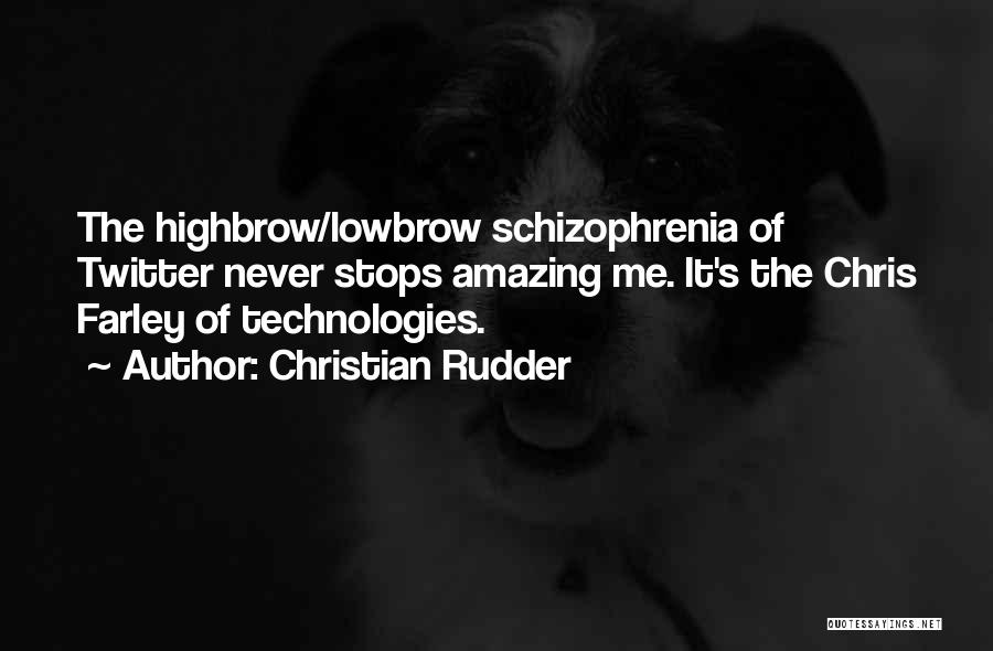 Christian Rudder Quotes: The Highbrow/lowbrow Schizophrenia Of Twitter Never Stops Amazing Me. It's The Chris Farley Of Technologies.