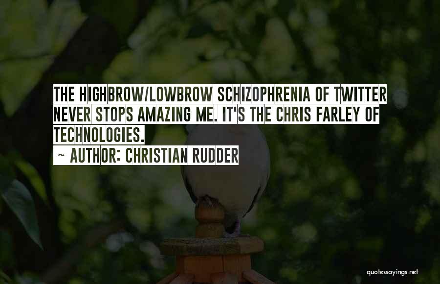 Christian Rudder Quotes: The Highbrow/lowbrow Schizophrenia Of Twitter Never Stops Amazing Me. It's The Chris Farley Of Technologies.
