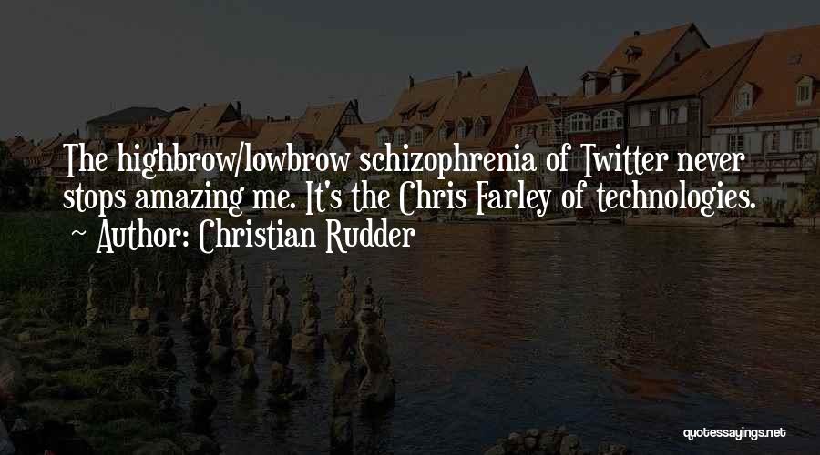 Christian Rudder Quotes: The Highbrow/lowbrow Schizophrenia Of Twitter Never Stops Amazing Me. It's The Chris Farley Of Technologies.