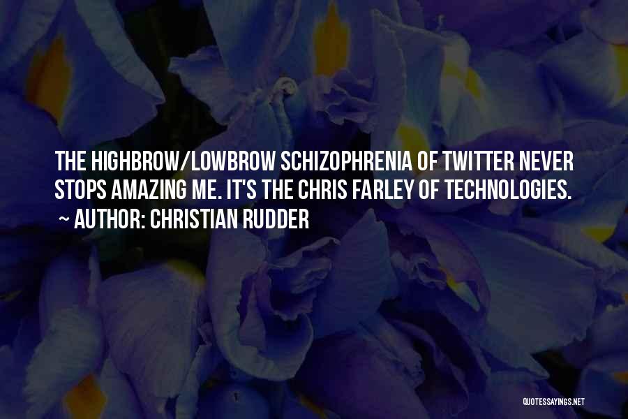 Christian Rudder Quotes: The Highbrow/lowbrow Schizophrenia Of Twitter Never Stops Amazing Me. It's The Chris Farley Of Technologies.