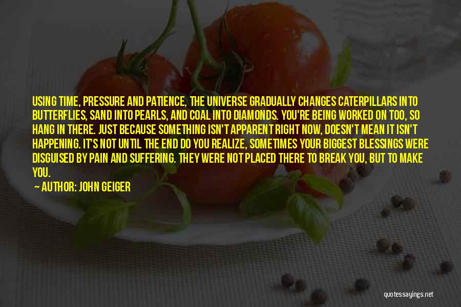 John Geiger Quotes: Using Time, Pressure And Patience, The Universe Gradually Changes Caterpillars Into Butterflies, Sand Into Pearls, And Coal Into Diamonds. You're