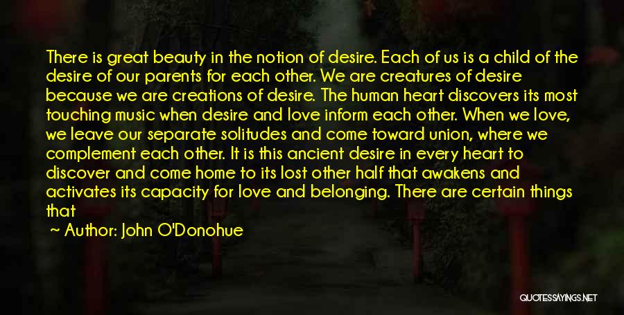 John O'Donohue Quotes: There Is Great Beauty In The Notion Of Desire. Each Of Us Is A Child Of The Desire Of Our