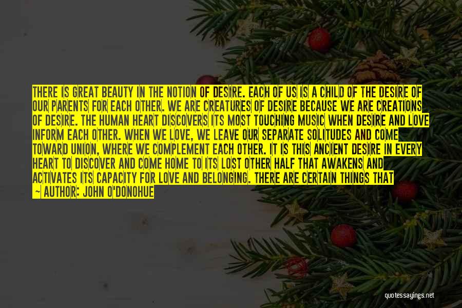 John O'Donohue Quotes: There Is Great Beauty In The Notion Of Desire. Each Of Us Is A Child Of The Desire Of Our