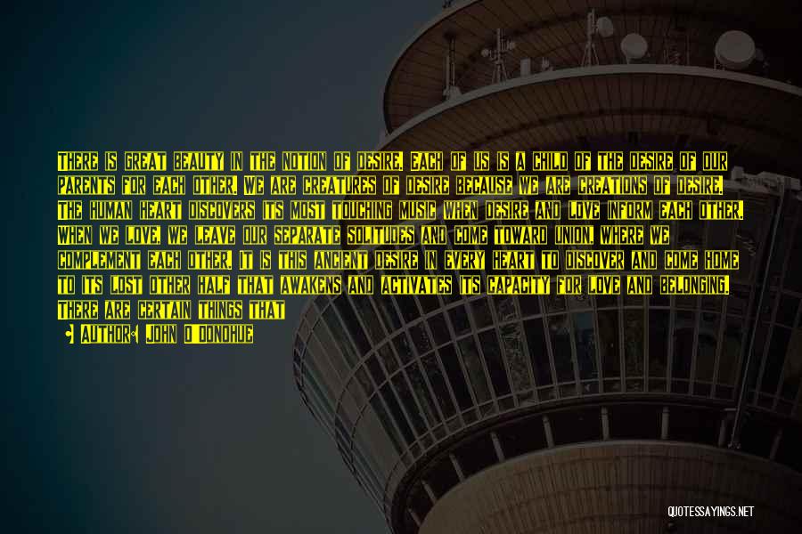 John O'Donohue Quotes: There Is Great Beauty In The Notion Of Desire. Each Of Us Is A Child Of The Desire Of Our
