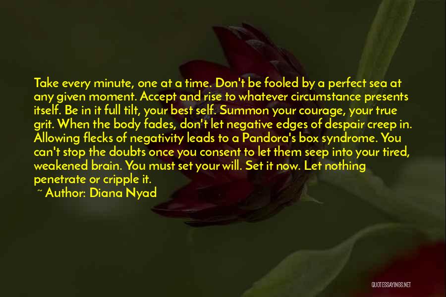 Diana Nyad Quotes: Take Every Minute, One At A Time. Don't Be Fooled By A Perfect Sea At Any Given Moment. Accept And