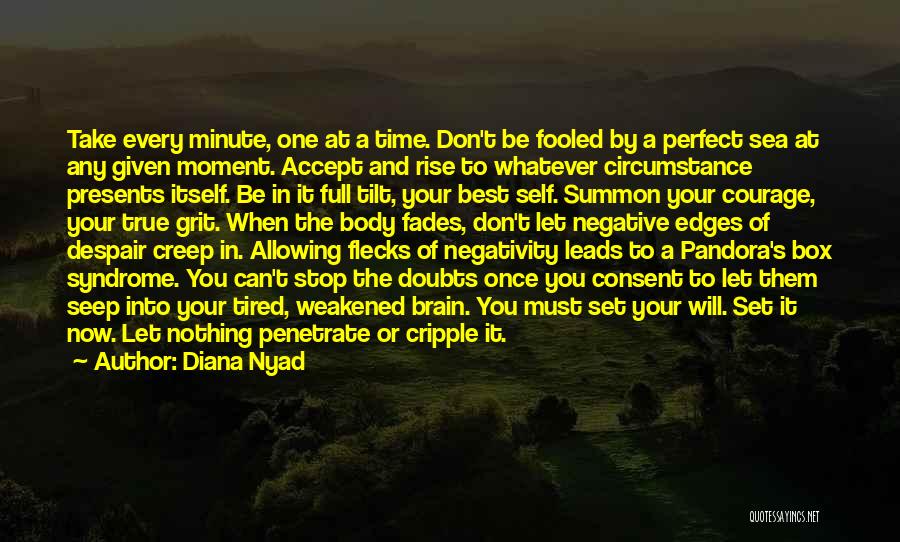 Diana Nyad Quotes: Take Every Minute, One At A Time. Don't Be Fooled By A Perfect Sea At Any Given Moment. Accept And