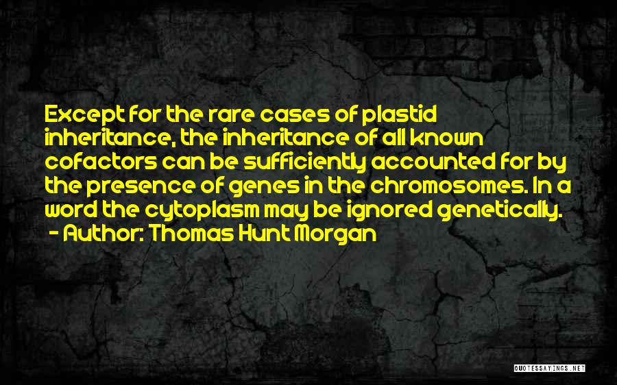 Thomas Hunt Morgan Quotes: Except For The Rare Cases Of Plastid Inheritance, The Inheritance Of All Known Cofactors Can Be Sufficiently Accounted For By