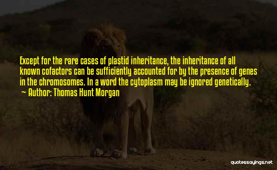 Thomas Hunt Morgan Quotes: Except For The Rare Cases Of Plastid Inheritance, The Inheritance Of All Known Cofactors Can Be Sufficiently Accounted For By