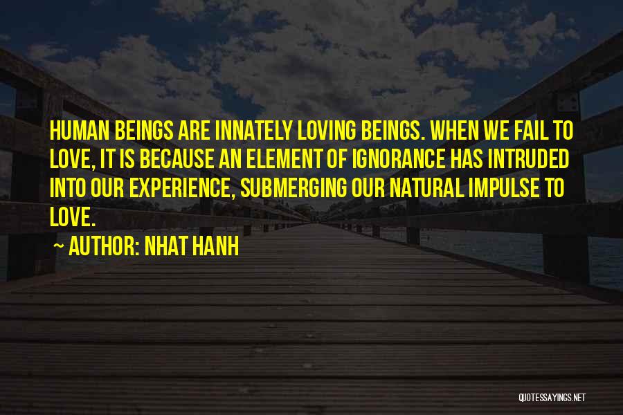 Nhat Hanh Quotes: Human Beings Are Innately Loving Beings. When We Fail To Love, It Is Because An Element Of Ignorance Has Intruded