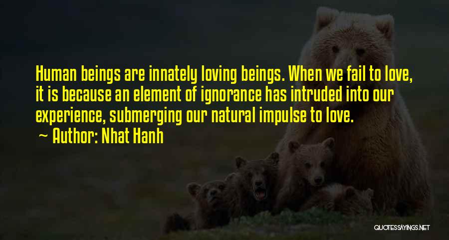 Nhat Hanh Quotes: Human Beings Are Innately Loving Beings. When We Fail To Love, It Is Because An Element Of Ignorance Has Intruded