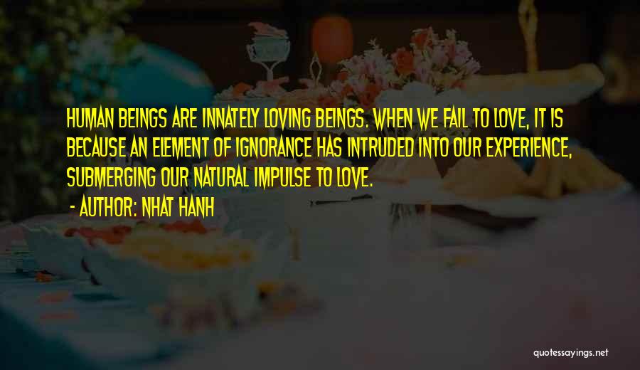 Nhat Hanh Quotes: Human Beings Are Innately Loving Beings. When We Fail To Love, It Is Because An Element Of Ignorance Has Intruded